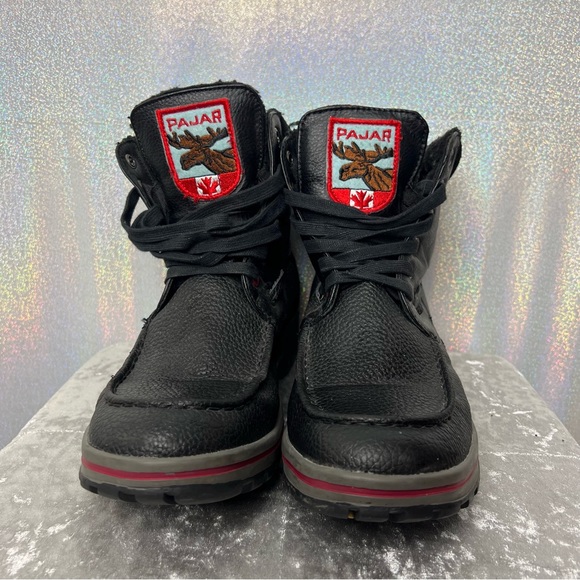 Pajar winter boots black high top sneaker style shoes black red blue shiny warm - Picture 2 of 9